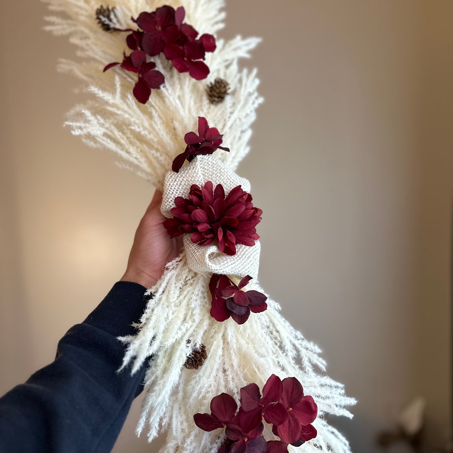 Pampas & Red Hydrangeas Mantle/Table Piece