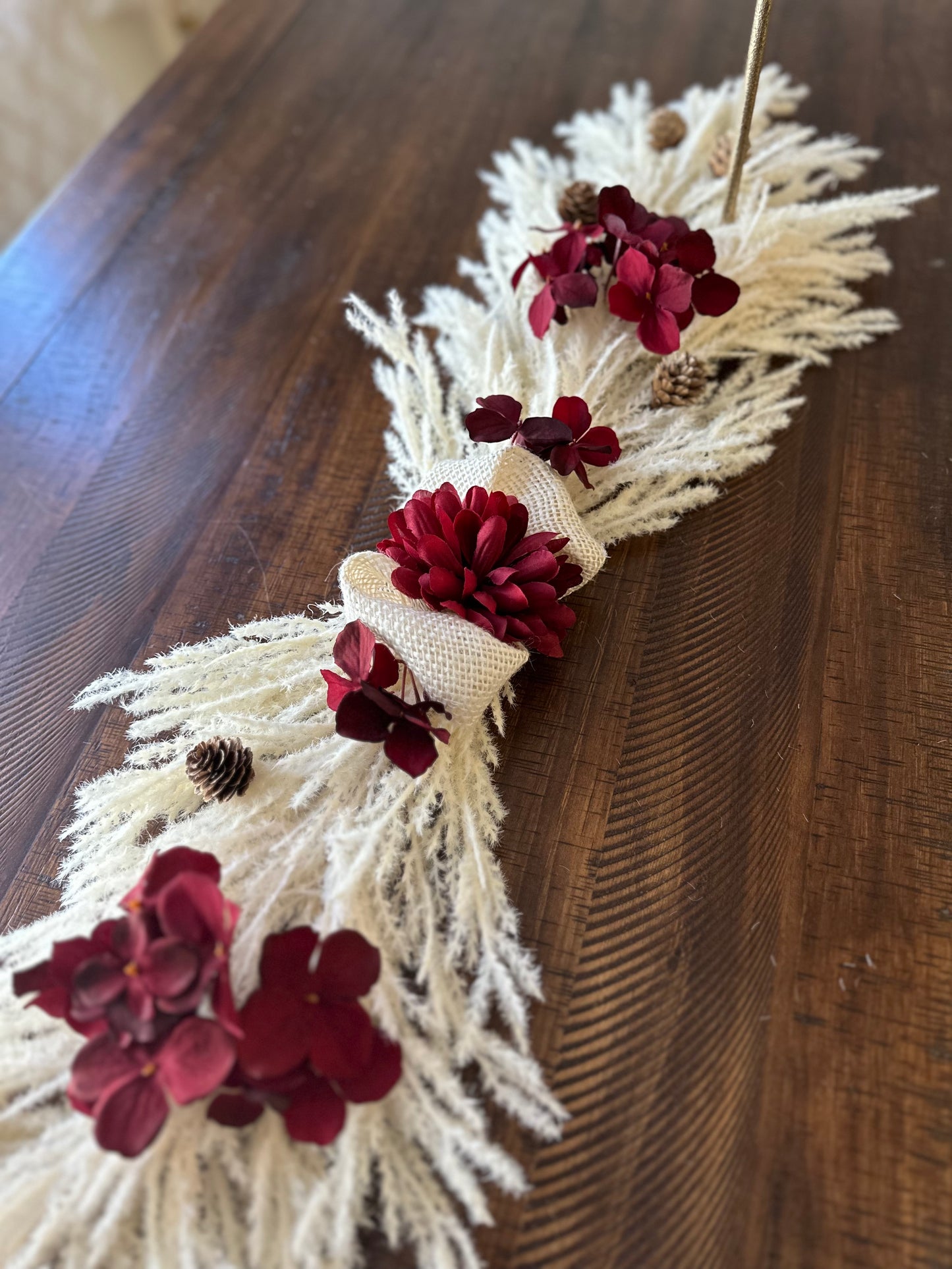 Pampas & Red Hydrangeas Mantle/Table Piece