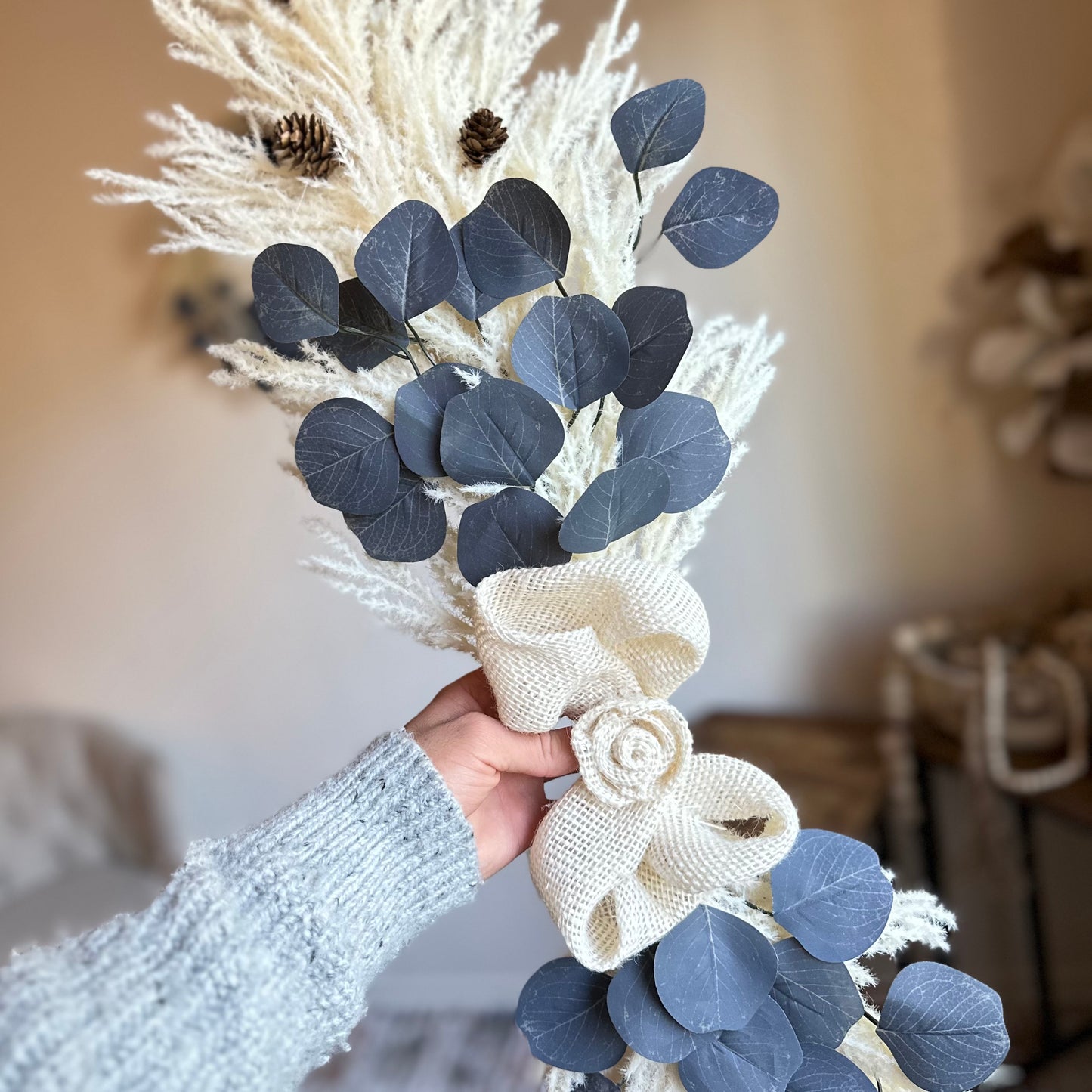 Pampas & Blue Eucalyptus Mantle/Table Piece