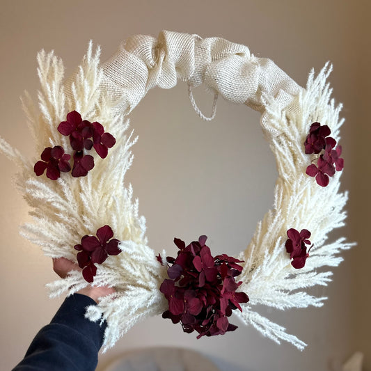 Pampas & Red Hydrangeas Wreath