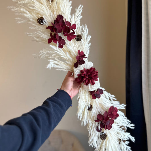 Pampas & Red Hydrangeas Mantle/Table Piece